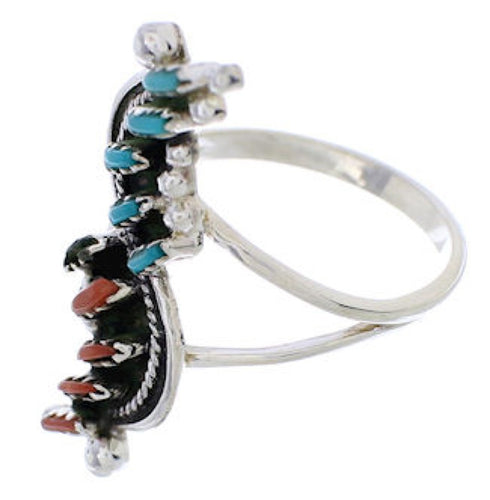 Coral Needlepoint Turquoise And Silver Jewelry Ring Size 5-1/4 YX34135